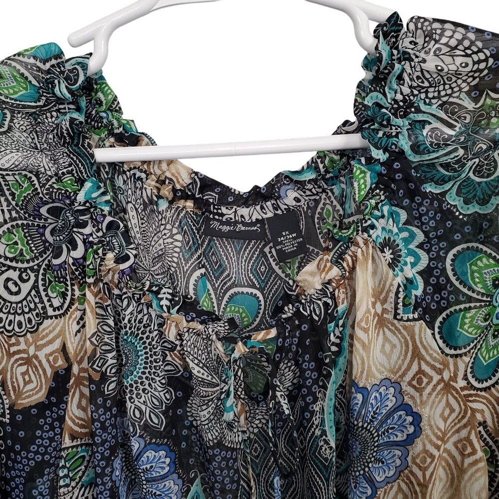 Maggie Barnes Size 5X Top Boho Floral Peasant 3/4 Bell Sleeves Lightweight Sheer - Picture 4 of 16